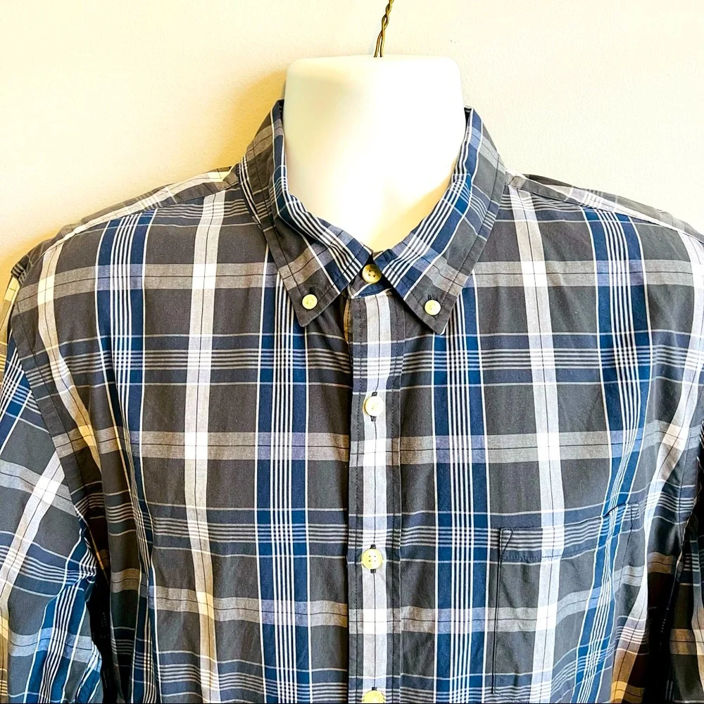 J.Crew XL Blue Gray Button Down Plaid Cotton Shirt